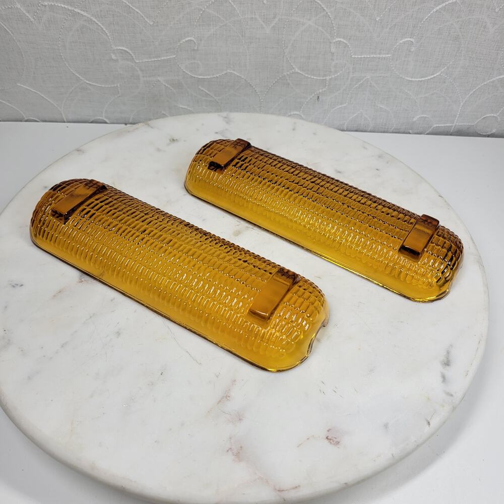 Vintage Indiana Glass Corn Cob Dish 8.5" x 2" Amber Retro Holder Plate Tray - Picture 2 of 11